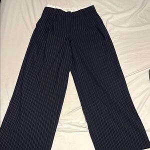 Navy Pinstripe Wide-Leg Trousers